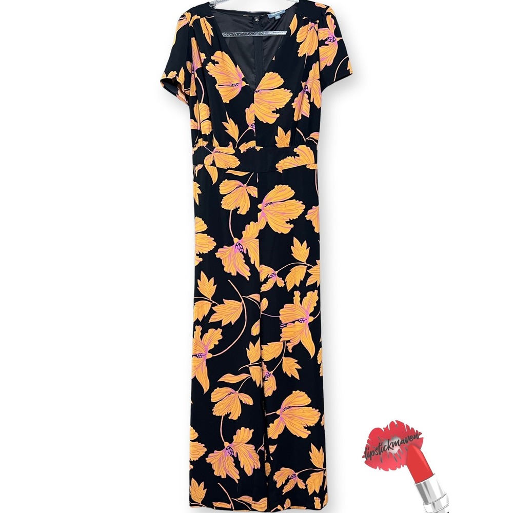 ModCloth Jumpsuit Women Plus 1x Black Floral Wide Leg Orange Pink Spring Casual